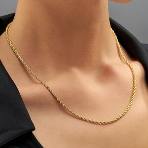 18K Gold Plated Rope Chain Necklace*3mm Rope Chain*Unisex Necklace*Men Necklace